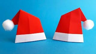 ОРИГАМИ Шапка Деда Мороза Новогодние поделки из бумаги How to make a Santa Claus hat Origami DIY