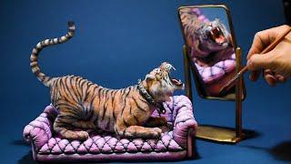 How to make Tiger sees himself in the Mirror / Diorama / clay