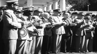 US President Eisenhower appreciates work of military chaplains at Rose garden in ...HD Stock Footage