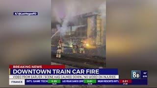 Train car fire shuts down nearby roads in downtown Las Vegas