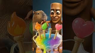 Capybara & Tung Tung Tung Sahur Eat Magic Element Candy!  Rainbow Slime Treats!