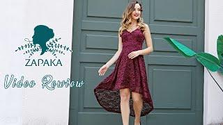 Women 1950s Vintage A Line High Low Burgundy Formal Lace Dress | Zapaka