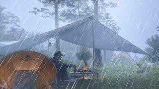 AMAZING‼️HEAVY RAIN CAMPING RELAXING IN A WARM TENT WITH THE SOUND OF RAIN ON THE TENT ROOF (ASMR)