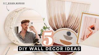5 DIY WALL ART DECOR IDEAS - Aesthetic + Affordable  DIY MOON MIRROR!