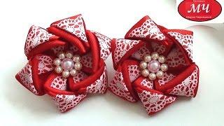 МК резиночки с цветами из репсовой ленты. Канзаши. Цветы из лент. DIY Ribbon flowers