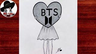 Easy BTS drawing || How to draw a girl with BTS heart | BTS girl drawing