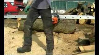 Alaskan Mk III Chainsaw Mill making it's first cut using a ladder.