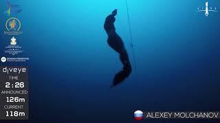 Gold medal freedive with fins to 126m, Alexey Molchanov, AIDA WC 2017.