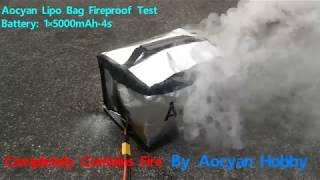 Aocyan fireproof lipo safe bag fire test - 5000mAh - 16.8V