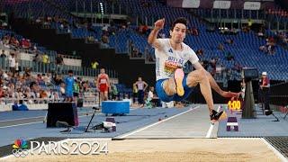 Greece's Miltiadis Tentoglou DEFENDS men's long jump gold medal at Paris Olympics | NBC Sports