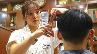 (ASMR) Young Asian Female Barber Did Impressive Scissor Haircut & Shampoo Head Massage