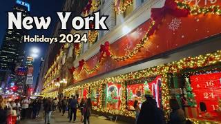 4k NYC Christmas Walk | Macy’s Holiday Windows Sneak Peak 2024 to Bryant Park Holiday Market