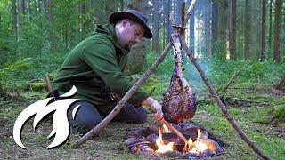 Flying Tomahawk Steak primitive technology ASMR style 