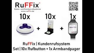 RuFFix ® das Original | Kundenruf System | 10x Funkbutton weiß/lila | 1x Funk-Armbandpager