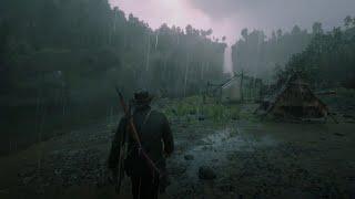 Arthur Chills At A Camp & Stay Dry In The Cave by the river during rain | RDR2 ASMR