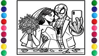 Spiderman and His Wife Coloring Pages/Spider man Takes A Selfie With His Wife Coloring kid