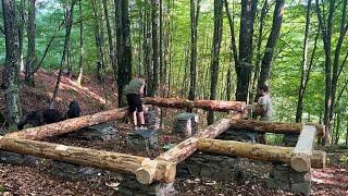 Two Men Build BIG LOG HOUSE in the Forest | Start to Finish