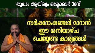 സര്‍പ്പദോഷങ്ങള്‍ മാറാന്‍ ഈ ശനിയാഴ്ച തീര്‍ച്ചയായും ചെയ്യേണ്ട കാര്യങ്ങള്‍ #jyothishavartha #ayilyam