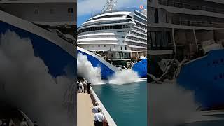 Cruise Ship Loses Control and Rides Up Onto the Dock!