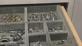 check our top seller jewelry organizer on Amazon. Silver gray velvet lined jewelry drawer insert.