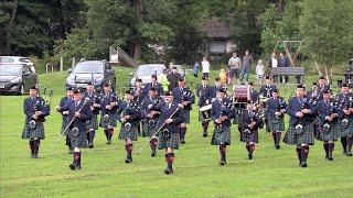 Rose of Allendale set as the Vale of Atholl Pipe Band march into Pitlochry Highland Nights 2021