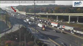 Major I-75 South traffic in Cobb County after hauler loses equipment onto interstate