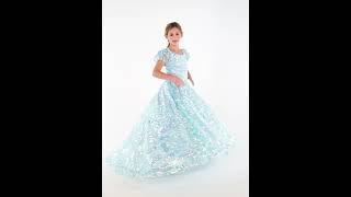 Blue Girls Long Puff Sleeve Dress by Tiffany Princess 13646