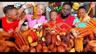 HUGE $300 SPICY SEAFOOD BOIL MUKBANG "Juicy & Crab" with GLAZED DONUTS | QUEEN BEAST FAMILY MUKBANG