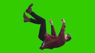 Falling man green screen, real man falling , floating man in air green screen