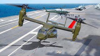 Crazy Process of Landing US President's V-22s on Aircraft Carrier
