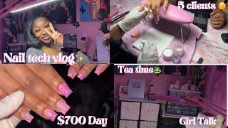 LIFE AS A NAIL TECH VLOG🩷 $700 day| Girl Talk| 13 hour shift