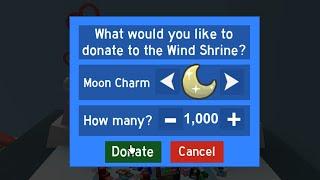 Donating 1000 Moon Charms to the Wind Shrine! | Bee Swarm Simulator