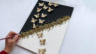 3D Butterfly Painting with Texture Paste & Crystals on MDF | Sparkling Textured Art