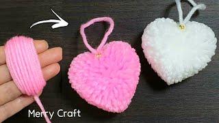 Easy Pom Pom Heart Making Idea with Fingers - Amazing Valentine's Day Craft - How to Make Yarn Heart