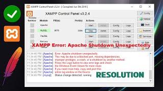 XAMPP Error: Apache Shutdown Unexpectedly - Resolution