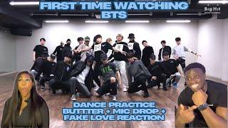 K-POP BEGINNERS REACT TO BTS (방탄소년단) 3 DANCE PRACTICES!!  FAKE LOVE | BUTTER | MIC DROP REACTION