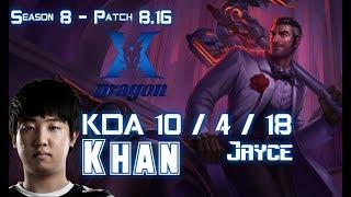 KZ Khan JAYCE vs IRELIA Top - Patch 8.16 KR Ranked