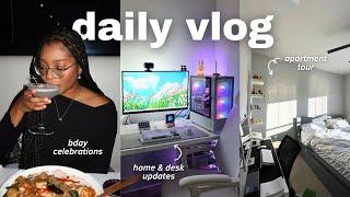 BDAY VLOG: desk & home updates, apartment tour, korean spa, haul, unboxings, good eats, etc.