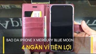 LÊ SANG | Bao da iPhone XS / iPhone X Mercury Blue Moon siêu bền với 4 ngăn ví tiện lợi