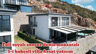 Didim Akbük'te full eşyalı sonsuz deniz manzaralı bahçeli 3+1 fırsat yatırım villa SATILDI