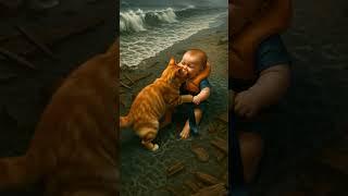 Cat Saves Crying Baby from Tsunami  | Emotional Rescue #cathero  #babyrescue #cutecat #cutebaby
