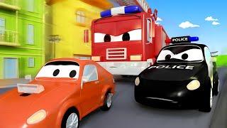 Der Streifenwagen in Autopolis -  Franks Geburtstagsparty - Autopolis  Cartoons für Kinder 