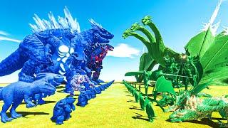 Blue Team + Shimo VS King Ghidorah + Green Team - Animal Revolt Battle Simulator