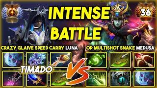 INTENSE CARRY BATTLE | CRAZY GLAIVE SPEED CARRY LUNA VS. OP MULTISHOT QSNAKE MEDUSA | 7.37d DOTA 2