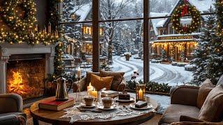 Cozy Christmas Coffee Shop Ambience ️Smooth Relaxing Jazz Music with Crackling Fireplace to Unwind