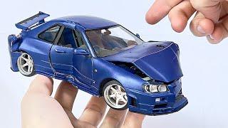 Crash test Nissan Skyline Gtr r34 crashed car, total destruction