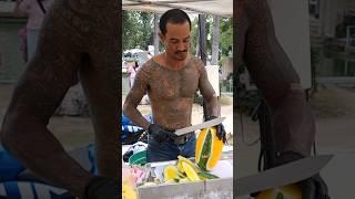 Delicious yellow watermelon cut by a former gangster! - Fruit Cutting Skills!