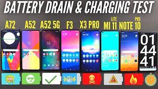 Poco F3 vs X3 Pro vs Samsung A52 vs A52 5G vs A72 vs Mi 11 Lite vs Note 10 Pro Battery Test