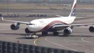 Arik Air A340 Airbus Pushback at Terminal 4 JFK also featuring Air India 777 & Singapore A380