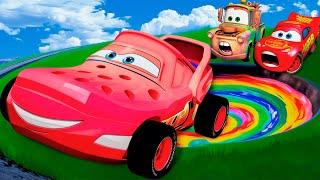 RAINBOW PIT | Big & Small Crocs Toddler Cars Lightning Mcqueen Vs Pixar Cars | BeamNG.drive Battle